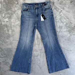 Express Womens Jeans Sz Lg Short 12/14/16 70s Flare Mid Rise Stretch Boho Hippie